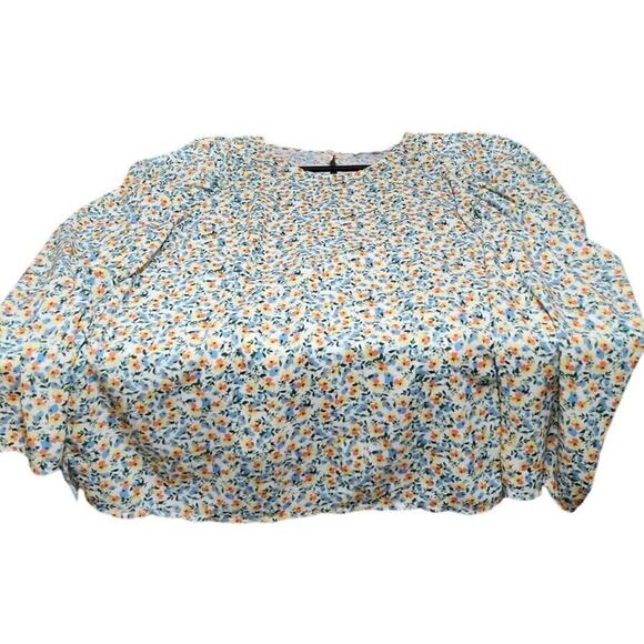 Jason Wu Eloquii Womens Size 22 Blouse White Ditzy Floral Flowy Top Puff Sleeve - Picture 12 of 12